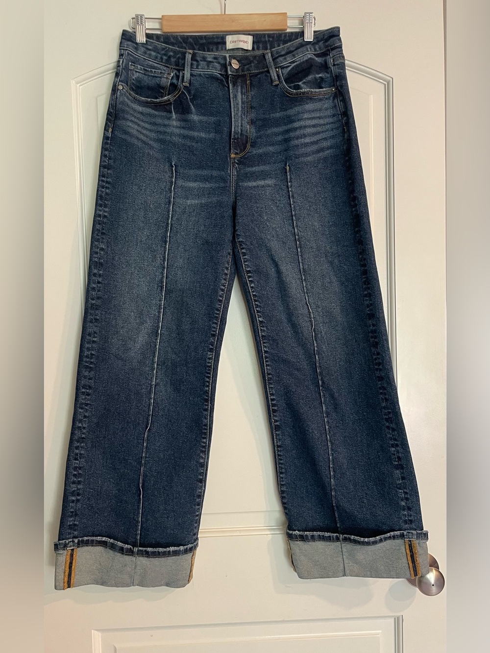 DRIFTWOOD Dark Blue Wide Leg Jeans Seam Front Rolled-Up Cuffs 30x27